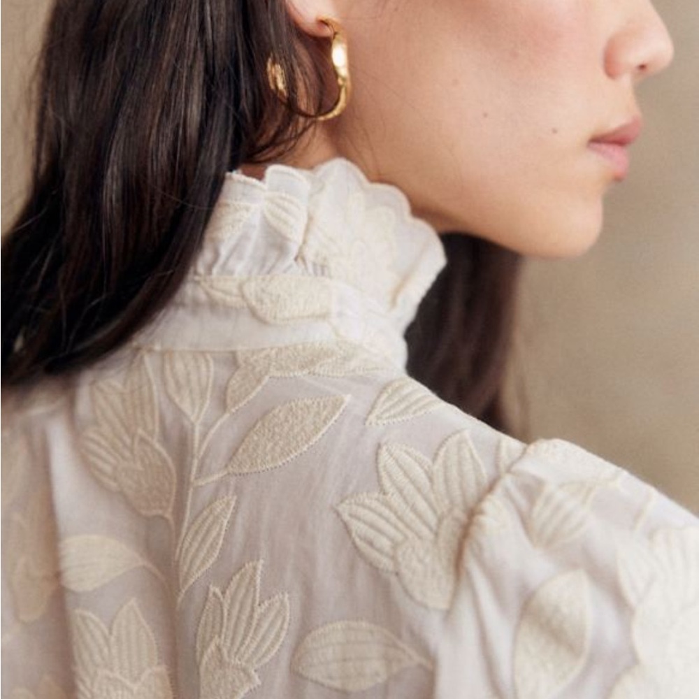 Sezane ambre cotton embroidered button down shirt